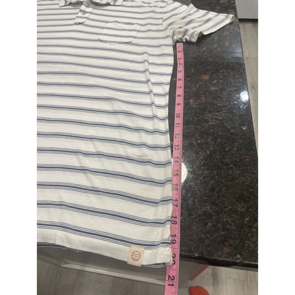 Marine Layer Blue And White Striped Colorblock Short Sleeve Polo Shirt Size XL - Picture 5 of 5